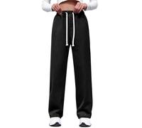 Jeans A Gamba Larga Donne, Pantalone A Vita Alta Gambe Dritte Pantaloni Vestibilità Sciolta Jeans Con Cintura Elastica E Coulisse Casual Elastici Trouser Adatto Per Fitness E Sport Di Tempo Libero