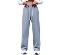 Jeans A Gamba Larga Donne, Pantalone A Vita Alta Gambe Dritte Pantaloni Vestibilità Sciolta Jeans Con Cintura Elastica E Coulisse Casual Elastici Trouser Adatto Per Fitness E Sport Di Tempo Libero