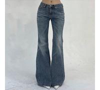 Jeans a vita alta a zampa d'elefante con tasche inclinate per ragazze adolescenti 14Y,13Y,16Y,15YColore unicoDenim