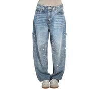 Jeans a Vita Alta Con Strass Da Donna Vita Alta Harem Pantaloni In Denim Dritti a Gamba Larga Baggy Brillantini Vintage Jeans Lucidi Elasticizzati Loose Pantaloni Larghi Lunghi Con Strass Gradient