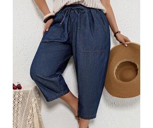 Jeans a vita alta con tasche e laccio, taglie comode, casual, a 3/4, adatti per San Valentino, estate, spiaggia, feste eleganti, uscite, vacanze primaverili ed estive, all'aperto, traspiranti per l'es