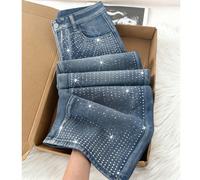 Jeans a vita alta elasticizzati e dritti per taglie comode, di colore unito con strass, casual per uso quotidiano, pantaloni adatti per tutte le stagioni, primavera 0XL,1XL,2XL,3XL,4XLColore unicoDeni