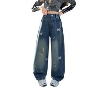Jeans a vita alta, per bambini, a gamba larga, per il tempo libero, Y2k, per il fitness, moderni, per la spiaggia, comodi hip hop, casual, streetwear, o, 140