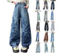 Jeans a vita alta, per bambini, a gamba larga, per il tempo libero, Y2k, per il fitness, moderni, per la spiaggia, comodi hip hop, casual, streetwear, i, 160