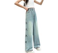 Jeans a vita alta, per bambini, a gamba larga, per il tempo libero, Y2k, per il fitness, moderni, per la spiaggia, comodi hip hop, casual, streetwear, b, 140