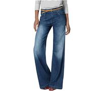 Jeans a vita alta per le donne alla moda elastico dritto gamba larga elastico in vita controllo pancia avvio taglio svasato pantaloni in denim a vita alta jeans larghi, Blu scuro, L