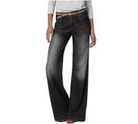 Jeans a vita alta per le donne alla moda elastico dritto gamba larga elastico in vita controllo pancia avvio taglio svasato pantaloni in denim a vita alta jeans larghi, Nero , L
