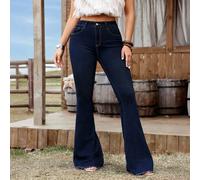 Jeans a zampa di elefante casual ed elasticizzati per taglie comode da donna 5XL,6XL,7XL,8XLColore unicoDenim