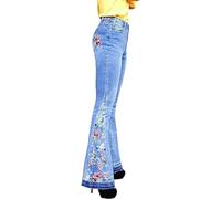 Jeans a zampa di elefante da donna pantaloni slim a vita alta e gamba larga slim a vita alta vintage pantaloni bootcut pantaloni, 01-blu chiaro, XXXXL