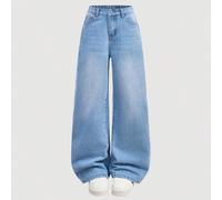 Jeans ampi a vita alta con effetto lavato e graffi a forma di baffi di gatto, stile Y2K retrò per ragazze pre-adolescenti, abbigliamento casual per l'autunno/inverno e il ritorno a scuola 8Y,9Y,10Y,11