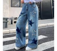 Jeans ampi da donna taglie forti con ricamo a cinque stelle, pantaloni casual larghi stile western, pantaloni autunnali da concerto country festival, jeans a gamba larga da donna US22,US24,US26,US28,U