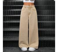 Jeans ampi da ragazza tween stile casual urbano Y2K con motivo a stelle, color cachi, eleganti e semplici, pantaloni a gamba larga versatili, adatti per autunno e inverno, look da strada per il ritorn