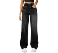 Jeans baggy da donna a vita alta - Jeans da donna con elastico in vita, jeans slip-on a gamba larga, pantaloni jeans stretch a vita bassa, pantaloni baggy da jogging per ragazze adolescenti, jeans