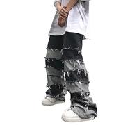Jeans Baggy da Uomo Hip Hop Streetwear Skateboard Y2K Pantaloni Vintage Stampati Skater Gamba Larga per Adolescenti Ragazzi, 01 Nero, XL