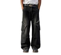 Jeans baggy da uomo, vintage, elasticizzati, comodi, dritti, per il tempo libero, gamba larga, stile hip hop, stile cargo, Y2K, streetwear, Nero , XL