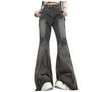 Jeans Baggy Donna, Jeans Elasticizzati Donna Baggy Gamba Larga Jeans Gotico Baggy Denim Pantaloni a Vita Alta Punk Sciolti Diritti Streetwear Jeans da Donna con Stampa per Ogni Occasione