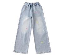 Jeans Baggy Ragazza, Jeans Da Ragazza Larghi a Vita Alta Elasticizzati Gamba Larga Vintage Boyfriend Gambe Strappate Con Buchi Strappati Casual Pantaloni In Denim Per Attività All'aria Aperta