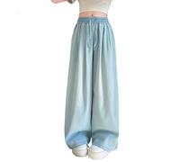 Jeans Baggy Ragazza, Jeans Donna Ragazza a Gamba Larga con Elastico Larga Pantaloni Larghi a Vita Alta Y2k Vintage Pantaloni Larghi Jeans Strappati Ragazza per La Primavera E L'autunno