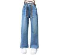 Jeans Bambina Larghi da Ragazza a Gamba Larga Pantaloni con Elasticizzati Vita Lunghi Denimjeans Elasticizzata Baggy Gambe Larghe Strappati in Denim all Moda Y2K Streetwear