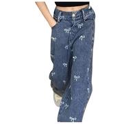 Jeans Bambina Larghi Pantaloni a Gamba Larga da Ragazza con Elasticizzati Vita Lunghi Denimjeans Baggy Loose Fit Morbidi Slim Buchi e Strappi Hip Hop Bambino