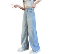 Jeans Bambina Larghi Pantaloni a Gamba Larga da Ragazza Vita Bassa Zampa Elasticizzati Dritti Gambe Larghe Dritta Pant Hip Hop Bambino