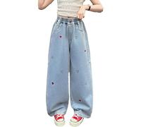 Jeans Bambina-Pantaloni A Zampa in Denim per Ragazze alla Moda con Design A Cuore E Scimitarra Pantaloni A Gamba Larga per Bambine E Adolescenti Comodi Pantaloni Lunghi Casual