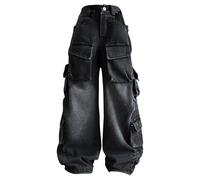 -Jeans bambina strappati, lavare, baggy, gamba larga, jeans casual, taglia 5-16 pantaloni per bambini ragazze 140, Nero , 7-8 Jahre