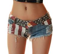 Jeans Bassi Hole Flag Pantaloncini Mini Pantaloni Donna America Tasche Vita Intimi Costume Due Pezzi
