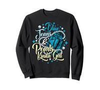 Jeans blu e perle un po 'di donne divertenti in denim Felpa
