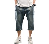 Jeans Capri Uomo 3/4 Larghi Sotto Il Ginocchio In Denim Corti Distressed