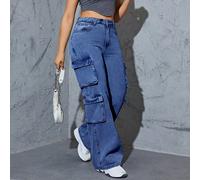 Jeans cargo a gamba dritta con tasche multiple, stile di strada Y2K, casual, per la primavera, taglie comode per donna 0XL,1XL,2XL,3XLDenim
