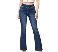 Jeans Cargo Donna Jeans Elasticizzati Alti in Vita Elastica Pantaloni Bootcut con Sollevamento del Sedere Slim Fit da Donna Pantalone (Navy, XXL)