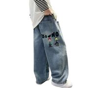 Jeans Cargo Ragazzo, Jeans Larghi da Ragazzo, a Gamba Dritta, con Tasche, Elastico in Vita, Pantaloni in Denim Strappati e rovinati con Buchi.