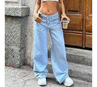 Jeans casual a gamba larga da donna con tasche toppe con ricamo floreale 36,38,40,34Colore unicoDenim