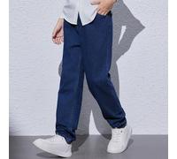 Jeans casual a vita elastica con tasche inclinate per ragazzi pre-adolescenti, adatti per la scuola, il campus e il college, stile autunno/inverno 8Y,9Y,10Y,11-12Y,13-14YColore unicoDenim