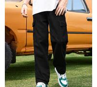 Jeans casual alla moda per ragazzi adolescenti, morbidi e confortevoli, con base nera minimal, design con tasche cargo, adatti per uso quotidiano e per il ritorno a scuola, abbigliamento autunnale per