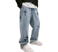 Jeans casual da uomo a gamba dritta ampia con stella incrociata, stile basic e morbido, regalo per la Festa del Papà L,M,S,XL,XS,XXL,XXXLDenim