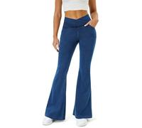 Jeans casual lavati con tasca incrociata a vita alta,Presagio con campana a vita alta incrociata,Pantaloni da yoga alla moda jeans inferiori, Blu denim, XS