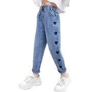 Jeans casual per ragazze con vita elastica e tasche posteriori, jeans perfetti dai 6 ai 12 anni, comodi pantaloni blu da indossare tutti i giorni, 9-10 Anni