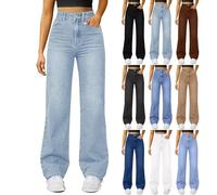 Jeans con taglio a stivale da donna UK, jeans elasticizzati da donna, pantaloni larghi in denim a palazzo boyfriend pantaloni a vita alta gamba larga Y2K pantaloni in denim dritti comodi casual