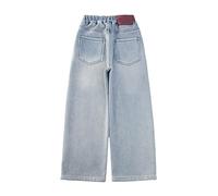 Jeans corti da bambina, a vita alta, elasticizzati, gamba larga, dritti, in denim, con tasca posteriore, pantaloni da indie, per bambine dai 10 ai 12 anni, pantaloni larghi in denim (, Blu, 12-13 Anni