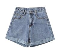 Jeans Corti Elasticizzati Vita Media Donna per Spiaggia Quotidiana Casual Pantaloncini Tecnici Pallavolo
