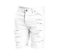 Jeans corti strappati alla moda da uomo Classic Comfort Flex Cintura distrutta Casual Estate Roll Hem Denim Shorts Skinny Elastico Slim Fit Cut-Off Short Hot Pants con tasca, bianco, M