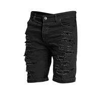 Jeans corti strappati alla moda da uomo Classic Comfort Flex Cintura distrutta Casual Estate Roll Hem Denim Shorts Skinny Elastico Slim Fit Cut-Off Short Hot Pants con tasca, Nero , M