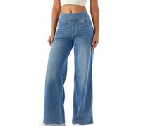 Jeans da Donna a Campana con Controllo della Pancia, a Vita Alta, Gamba Larga, Pantaloni Svasati Jeggings Elasticizzati alla Moda con Tasche