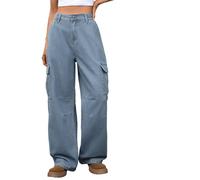 Jeans da donna a gamba larga jeans larghi pantaloni cargo vestibilità ampia pantaloni in denim elasticizzati a vita alta dimagrante bootcut jeans con tasche boyfriend Jean, Blu, M