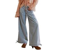 Jeans da donna a palloncino a gamba larga cargo denim pantaloni coulisse | Tasche frontali oversize, cravatte regolabili alla caviglia, forma della gamba curva, pantaloni dalla vestibilità comoda