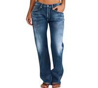 Jeans da donna a vita alta a gamba dritta pantaloni in denim lavato pesante | Lavaggio forte sbiadito, dettaglio baffo gatto, forma rilassata della gamba, stile streetwear vintage