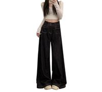 Jeans da donna a vita alta a gamba larga, jeans da donna in denim ad alta elasticità, vestibilità comoda, pantaloni a palazzo con cerniera e chiusura a bottone, tinta unita, pantaloni larghi da donna