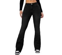 Jeans da donna a vita alta baggy - Jeans Bootcut da donna stretch jeans skinny pantaloni a zampa pantaloni eleganti vintage flared pantaloni baggy Y2K jeans Hiphop Streetwear Locker, Nero , L